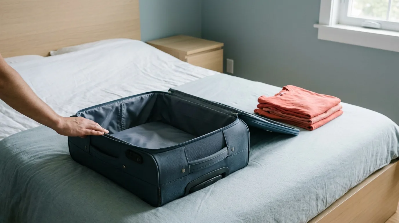 Passageiro preparando a bagagem para uma viagem